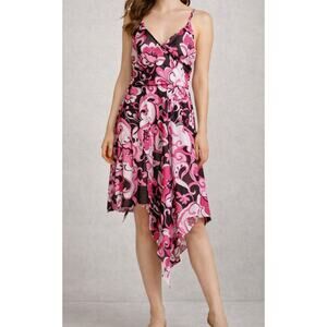 Kala Pink Floral Halter Dress – Size Large, Asymmetrical Hem